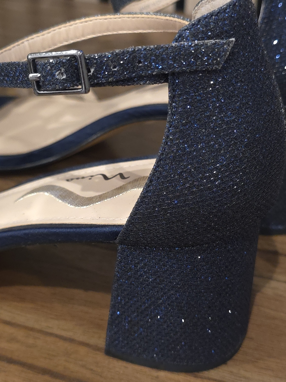 Nina Navy Block Heel Sandals with Crystal Straps - Picture 6 of 8